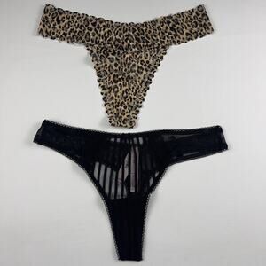 Victoria's Secret Thong String Lacie Sheer Black /Animal Print Panties S.M